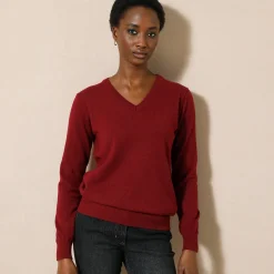 Trui En Vest<Colors&Co Trui met V-hals in lamswol bordeaux