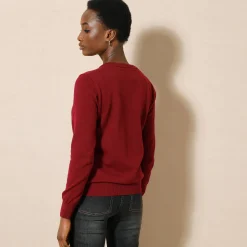 Trui En Vest<Colors&Co Trui met V-hals in lamswol bordeaux