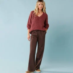 Trui En Vest<Blancheporte Trui met V-hals, 'loose' volume, in fantasie pareltricot vijgenkleur