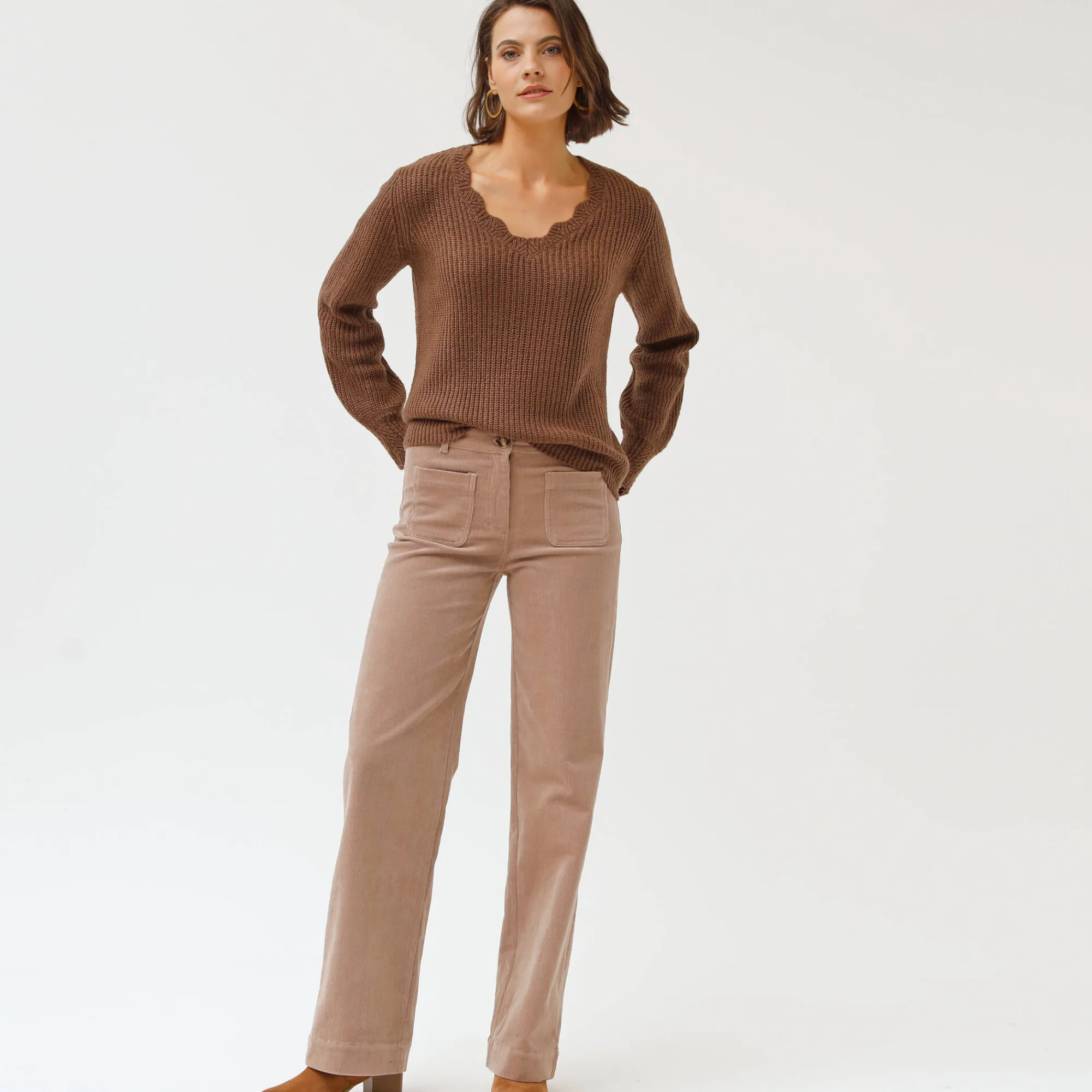 Trui En Vest<Blancheporte Trui met V-hals, patenttricot taupe