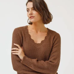 Trui En Vest<Blancheporte Trui met V-hals, patenttricot taupe