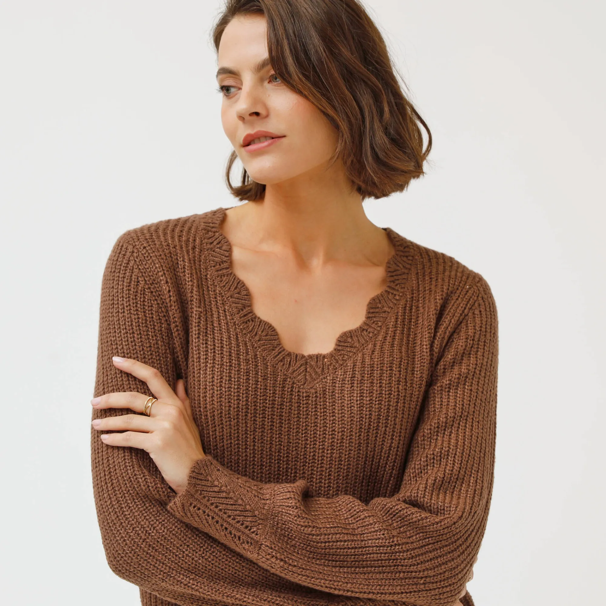 Trui En Vest<Blancheporte Trui met V-hals, patenttricot taupe