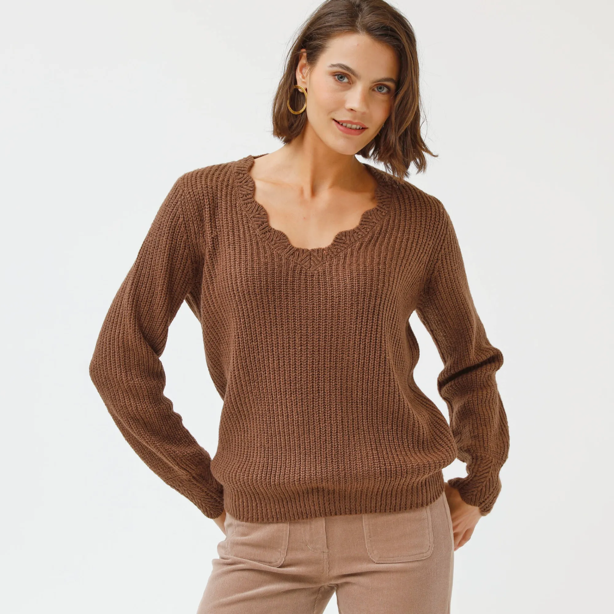 Trui En Vest<Blancheporte Trui met V-hals, patenttricot taupe