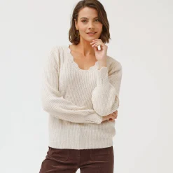 Trui En Vest<Blancheporte Trui met V-hals, patenttricot ecru