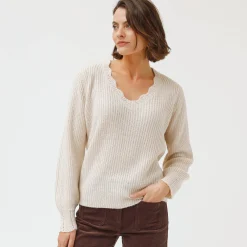 Trui En Vest<Blancheporte Trui met V-hals, patenttricot ecru