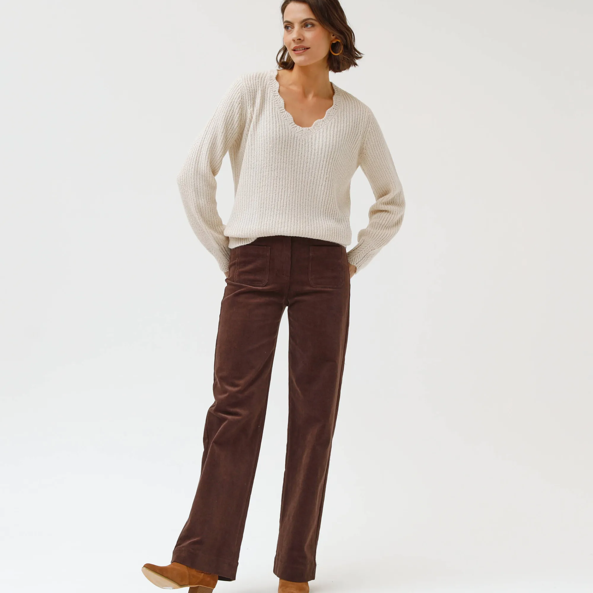 Trui En Vest<Blancheporte Trui met V-hals, patenttricot ecru