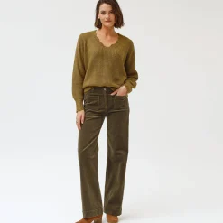 Trui En Vest<Blancheporte Trui met V-hals, patenttricot olijfgroen