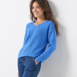 Trui En Vest<Blancheporte Trui met V-hals, patenttricot met zachte touch lavendelblauw