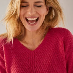 Trui En Vest<Blancheporte Trui met V-hals, patenttricot met zachte touch framboos