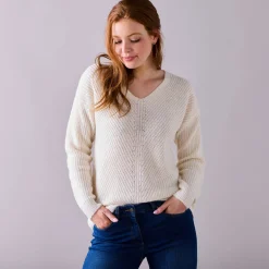 Trui En Vest<Blancheporte Trui met V-hals, patenttricot met zachte touch ecru