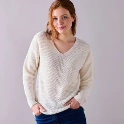 Trui En Vest<Blancheporte Trui met V-hals, patenttricot met zachte touch ecru