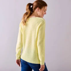Trui En Vest<Blancheporte Trui met V-hals, patenttricot met zachte touch lichtgeel