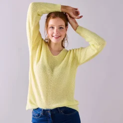 Trui En Vest<Blancheporte Trui met V-hals, patenttricot met zachte touch lichtgeel