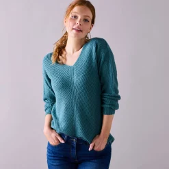 Trui En Vest<Blancheporte Trui met V-hals, patenttricot met zachte touch saliegroen