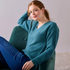 Trui En Vest<Blancheporte Trui met V-hals, patenttricot met zachte touch saliegroen