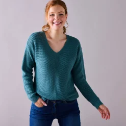 Trui En Vest<Blancheporte Trui met V-hals, patenttricot met zachte touch saliegroen