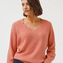Trui En Vest<Blancheporte Trui met V-hals, patenttricot rozenhout