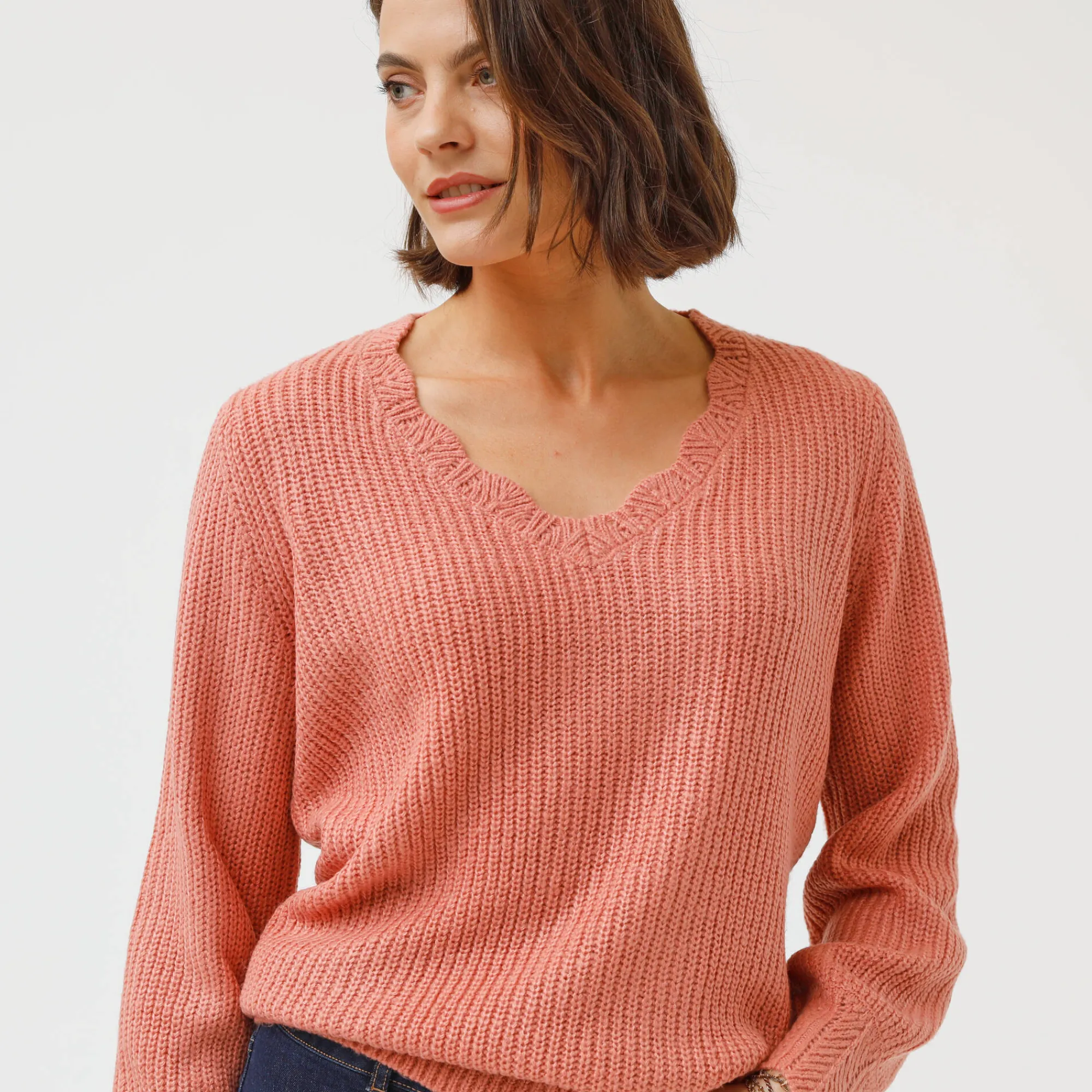 Trui En Vest<Blancheporte Trui met V-hals, patenttricot rozenhout