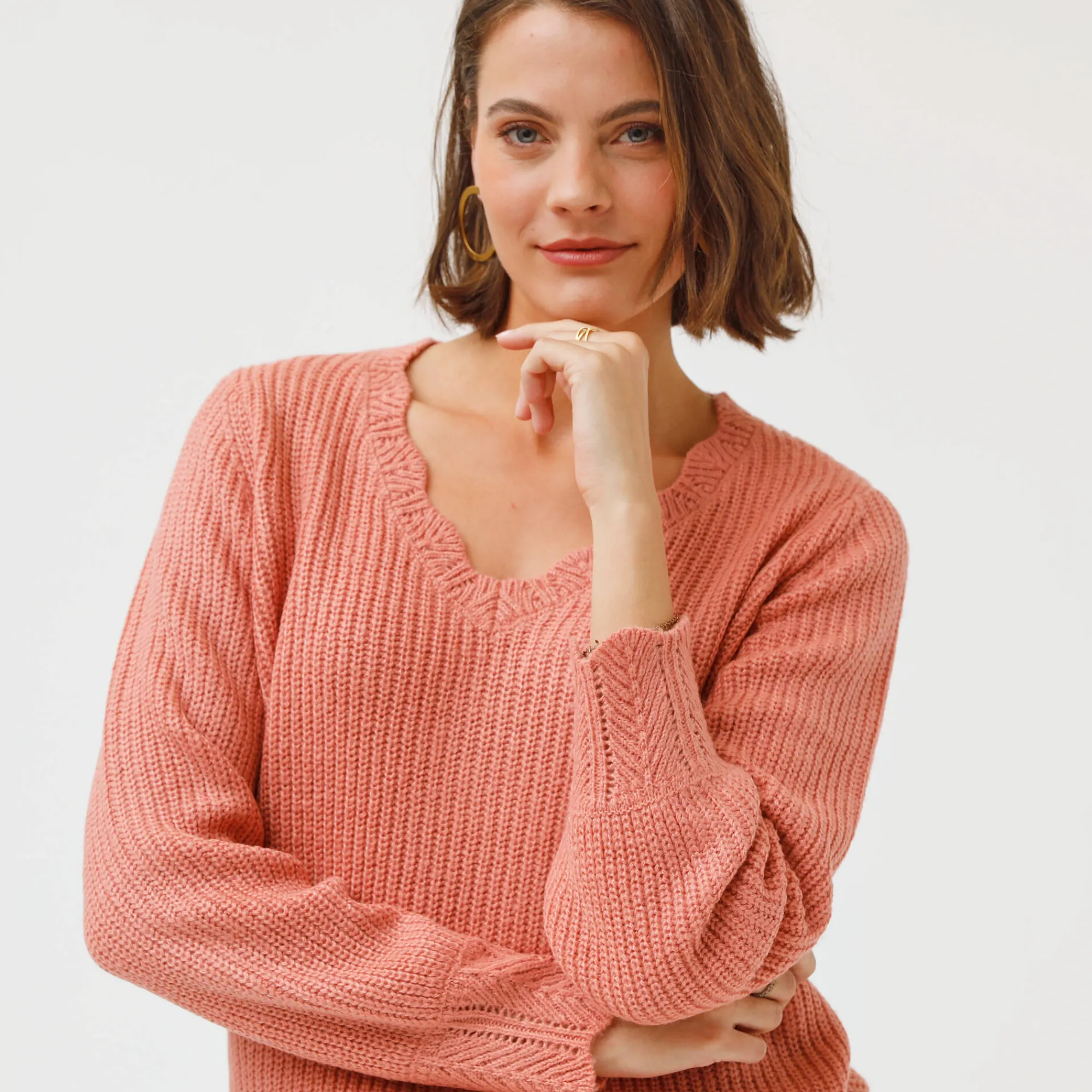 Trui En Vest<Blancheporte Trui met V-hals, patenttricot rozenhout