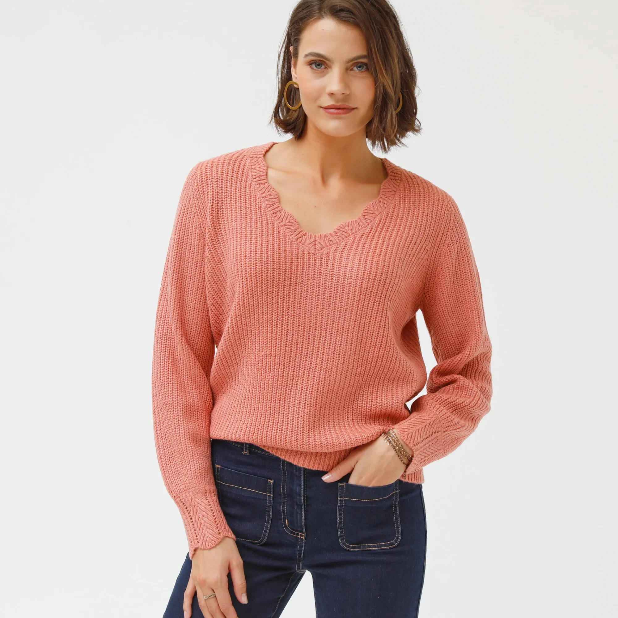Trui En Vest<Blancheporte Trui met V-hals, patenttricot rozenhout