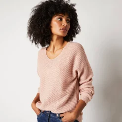 Trui En Vest<Blancheporte Trui met V-hals, patenttricot met zachte touch poederroze