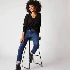 Trui En Vest<Blancheporte Trui met V-hals, patenttricot met zachte touch zwart