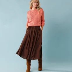 Feestoutfits Dames|Trui En Vest<Blancheporte Trui voor kleine lengtes met kabels en strassen perzik