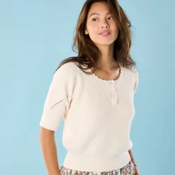 Trui En Vest<Blancheporte Trui voor Kleine Lengtes met ronde hals en knopen ecru