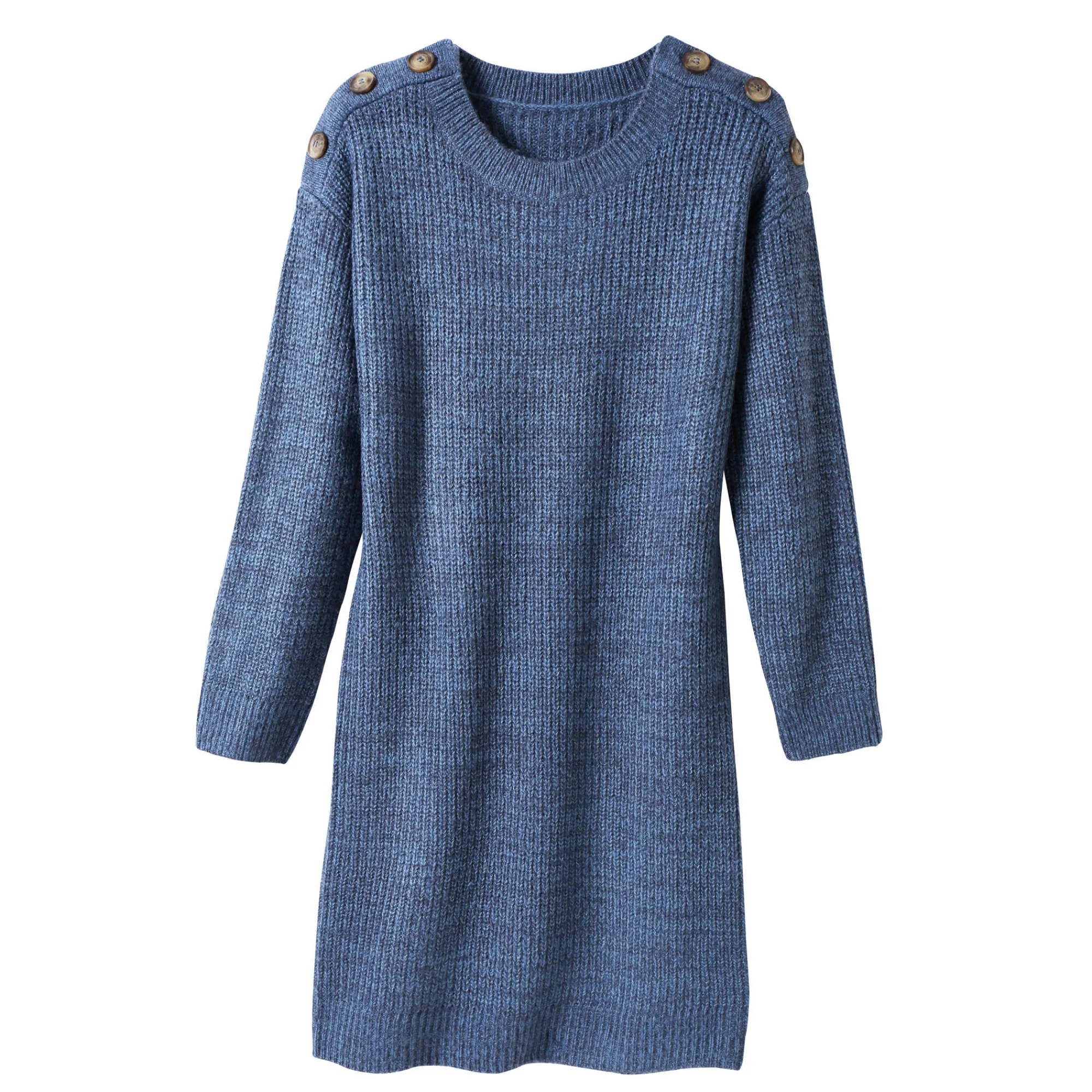 Jurk<Blancheporte Trui-jurk in chiné met lange mouwen, knopen aan een schouder chiné blauw