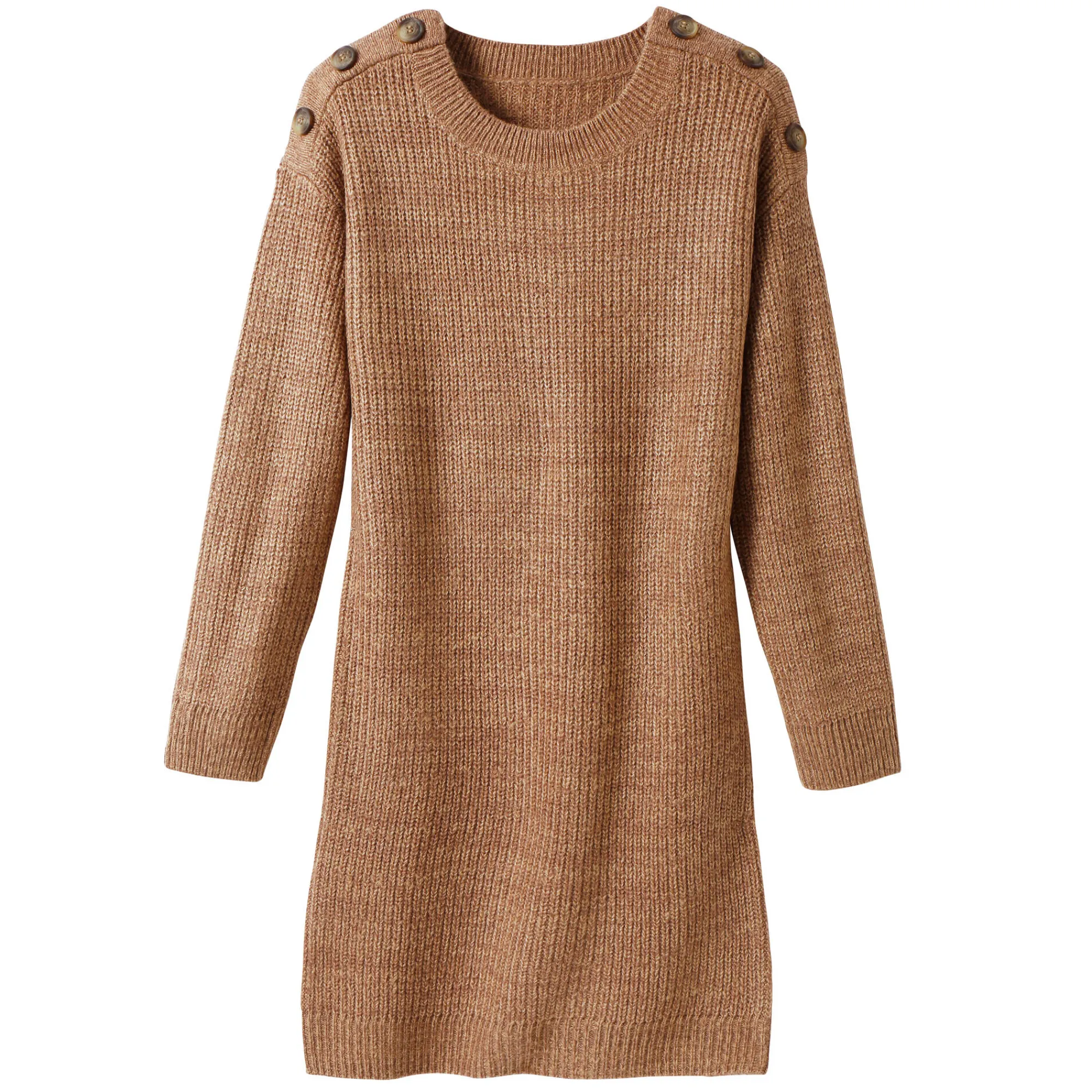 Jurk<Blancheporte Trui-jurk in chiné met lange mouwen, knopen aan een schouder chiné taupe