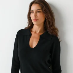 Jurk<Blancheporte Trui-jurk in fijn tricot, met polokraag en zakken zwart