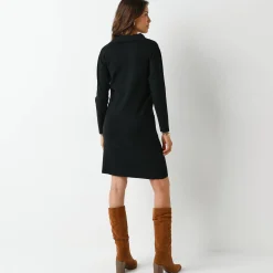 Jurk<Blancheporte Trui-jurk in fijn tricot, met polokraag en zakken zwart