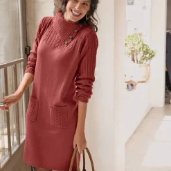 Jurk<Blancheporte Trui-jurk in kabeltricot tomette