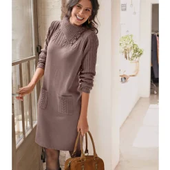 Jurk<Blancheporte Trui-jurk in kabeltricot taupe