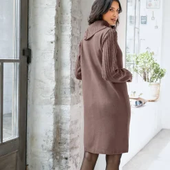 Jurk<Blancheporte Trui-jurk in kabeltricot taupe