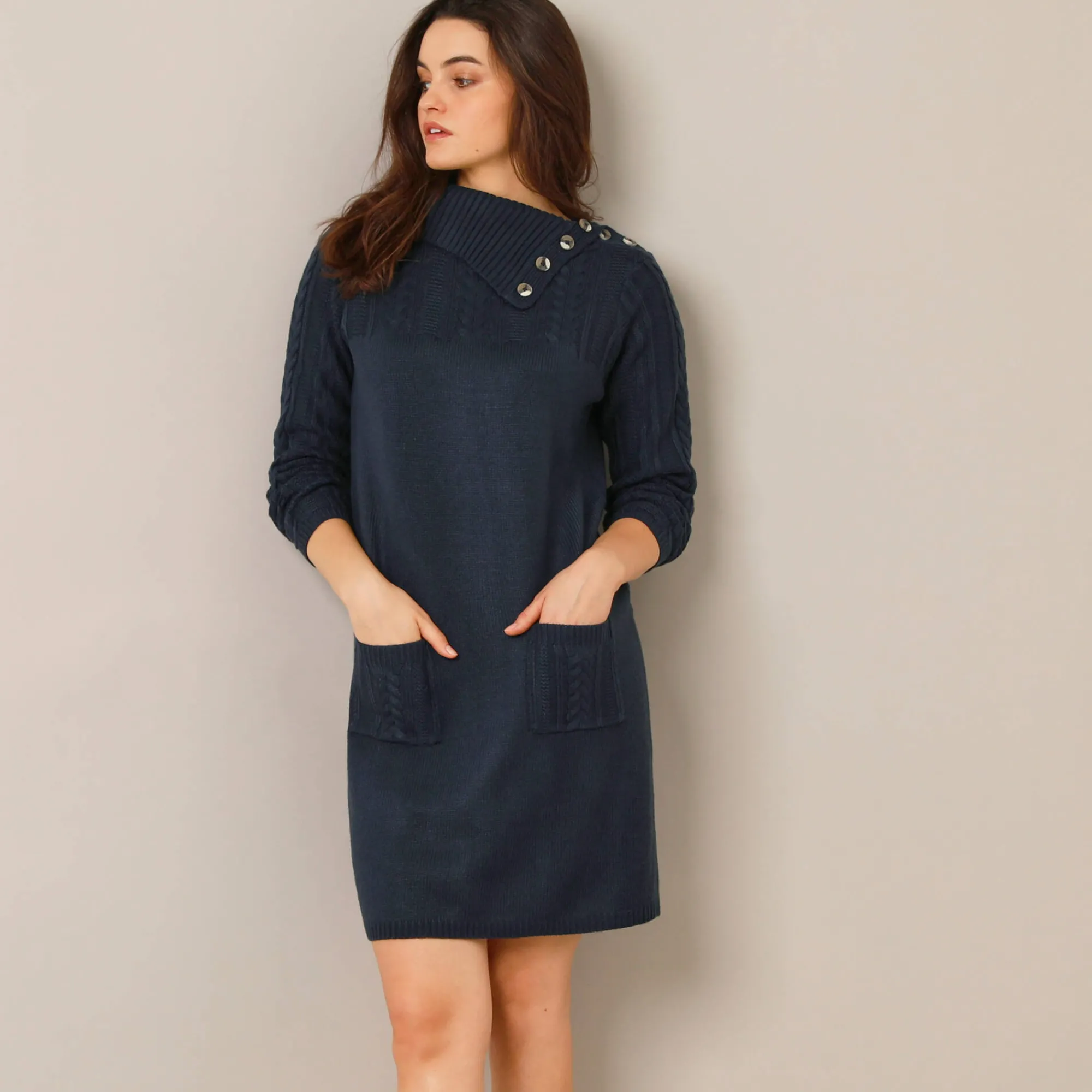 Jurk<Blancheporte Trui-jurk in kabeltricot marine