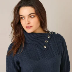 Jurk<Blancheporte Trui-jurk in kabeltricot marine