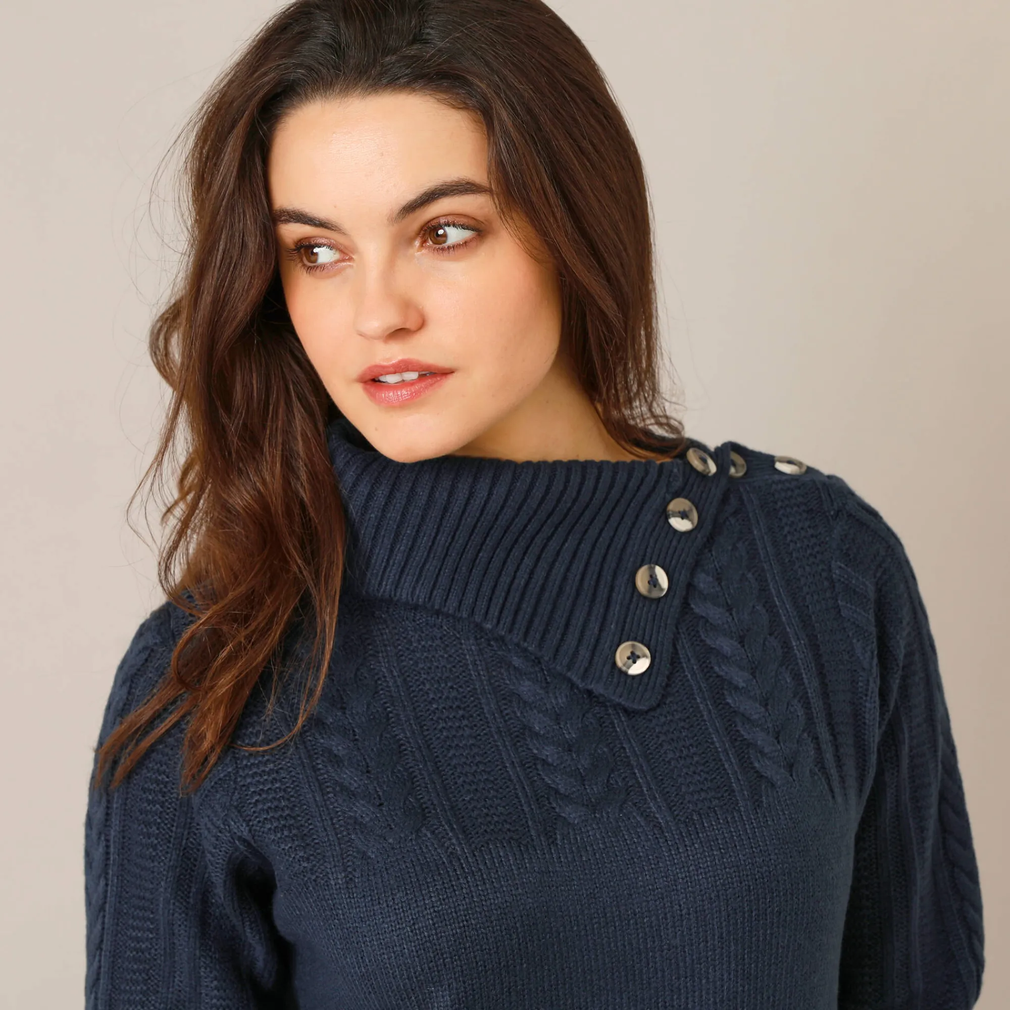 Jurk<Blancheporte Trui-jurk in kabeltricot marine
