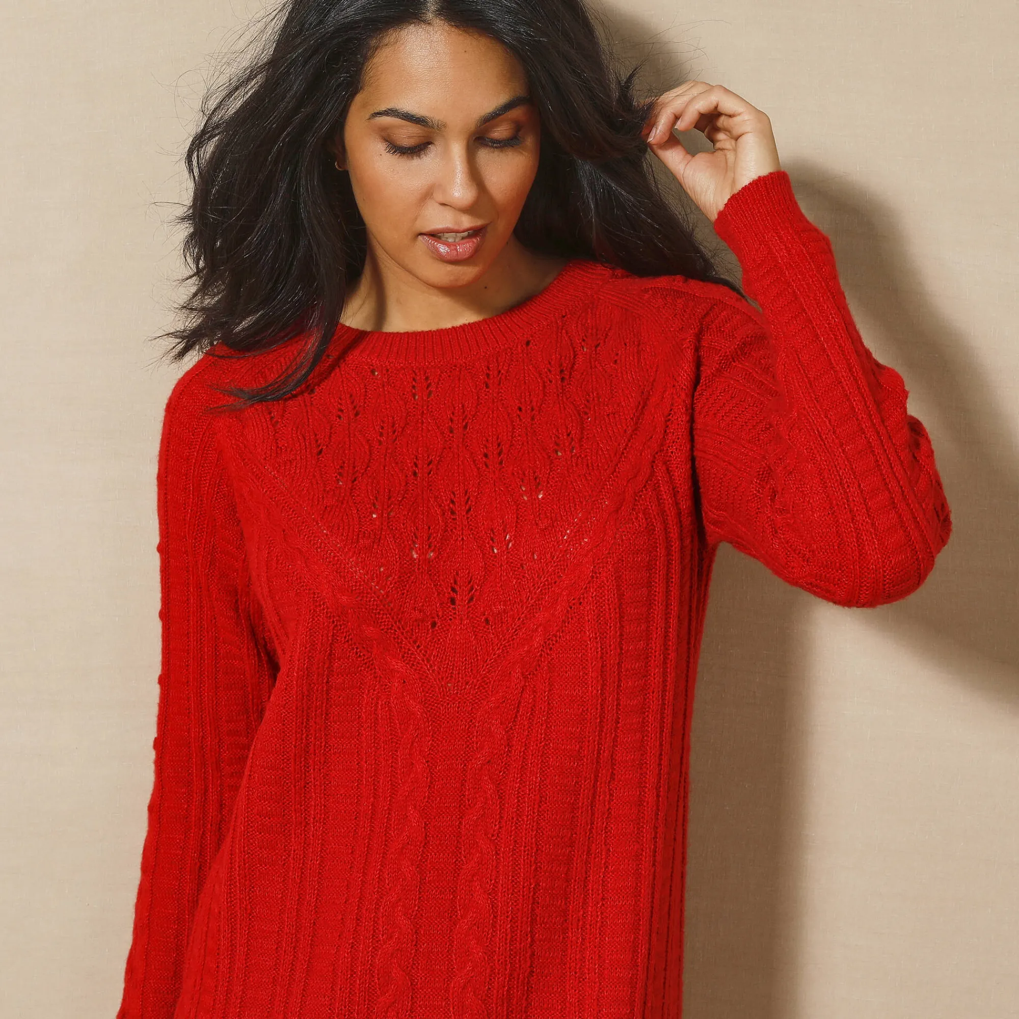 Jurk<Blancheporte Trui-jurk in kabeltricot rood