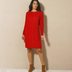 Jurk<Blancheporte Trui-jurk in kabeltricot rood
