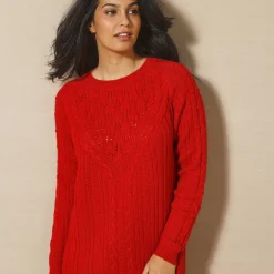 Jurk<Blancheporte Trui-jurk in kabeltricot rood