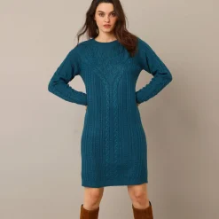 Jurk<Blancheporte Trui-jurk in kabeltricot pauwblauw