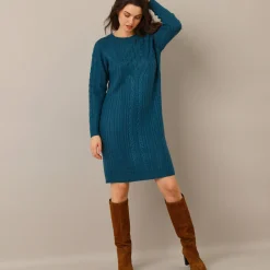 Jurk<Blancheporte Trui-jurk in kabeltricot pauwblauw