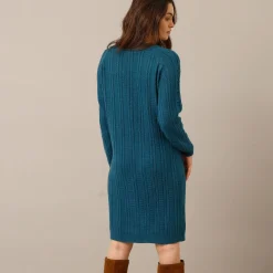 Jurk<Blancheporte Trui-jurk in kabeltricot pauwblauw