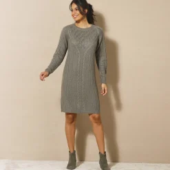 Jurk<Blancheporte Trui-jurk in kabeltricot kaki
