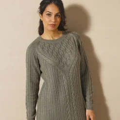Jurk<Blancheporte Trui-jurk in kabeltricot kaki