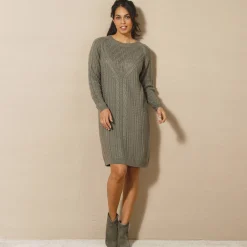 Jurk<Blancheporte Trui-jurk in kabeltricot kaki
