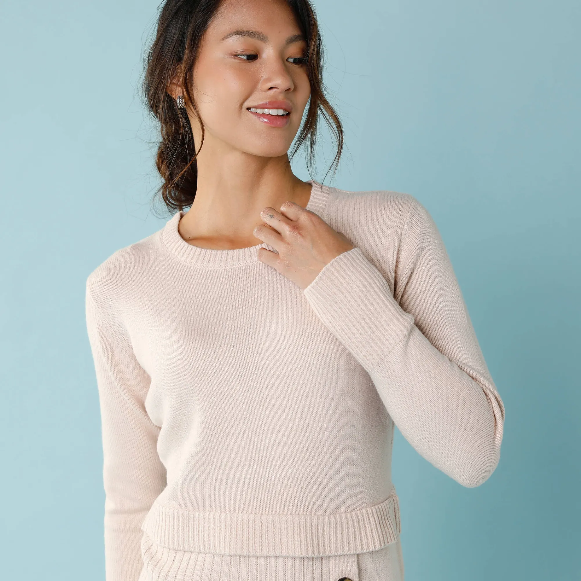Jurk<Blancheporte Trui-jurk in wikkelstijl, kleine lengtes beige