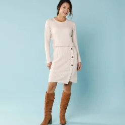 Jurk<Blancheporte Trui-jurk in wikkelstijl, kleine lengtes beige