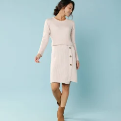 Jurk<Blancheporte Trui-jurk in wikkelstijl, kleine lengtes beige
